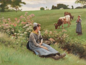 Resting in the Field by Edouard Bernard Debat-Ponsan Oil Painting