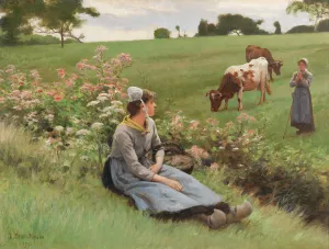Resting in the Field by Edouard Bernard Debat-Ponsan Oil Painting