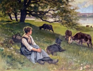 The cowherd by Edouard Bernard Debat-Ponsan Oil Painting