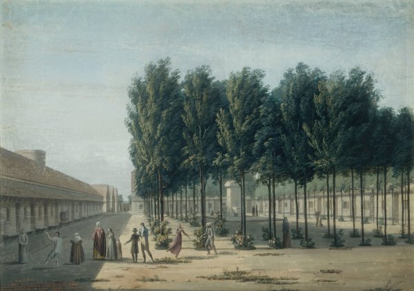 Hospice de Bicetre, la cour des paisibles  by Edouard Bertin - Hand-Painted Oil Painting Reproduction