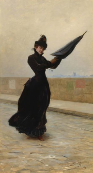 A Windy Day by Edouard Bisson Oil Painting