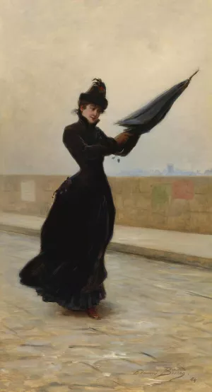 A Windy Day by Edouard Bisson Oil Painting