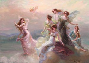 The Dance of the Nymphs and Cupid by Edouard Bisson Oil Painting