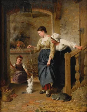 Playing With Kittens by Edouard Castres Oil Painting