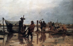 Fastening the Nets by Edouard Dantan Oil Painting