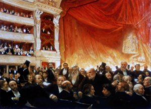 Intermission at a 1885 Comedie-Francaise premiere by Edouard Dantan Oil Painting