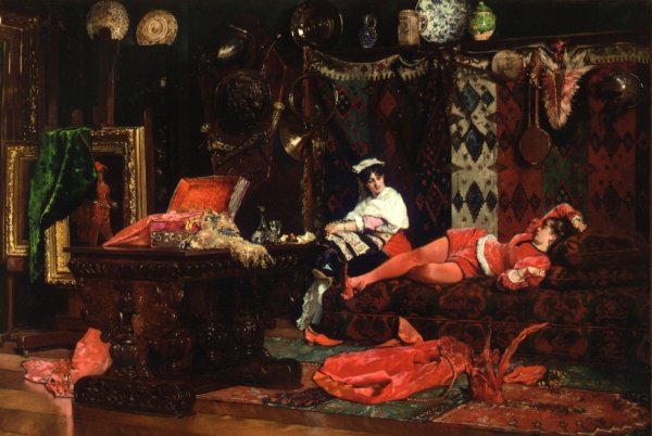 Models in Repose by Edouard Frederic Wilhelm Richter - Hand-Painted Oil Painting Reproduction