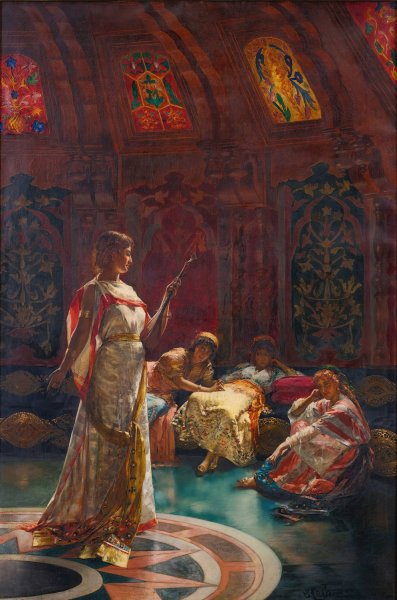 The Four Rivals  by Edouard Frederic Wilhelm Richter - Hand-Painted Oil Painting Reproduction