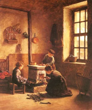 Lighting the Stove by Edouard Frere - Oil Painting Reproduction