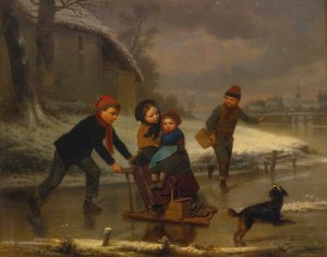 On The Ice by Edouard Frere Oil Painting