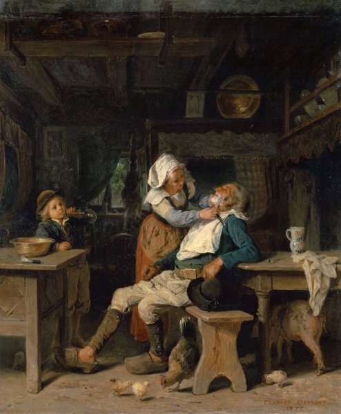 A Barber's Shop In Brittany  by Edouard Girardet - Hand-Painted Oil Painting Reproduction