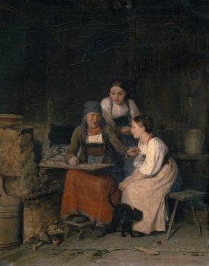 At The Fortune Teller's by Edouard Girardet Oil Painting