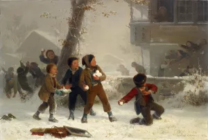 Snowball Fight Oil painting by Edouard Girardet
