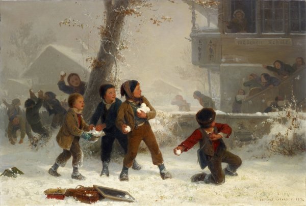Snowball Fight  by Edouard Girardet - Hand-Painted Oil Painting Reproduction