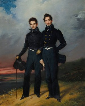 Portait of Two Young Men by Edouard-Henri-Theophile Pingret Oil Painting