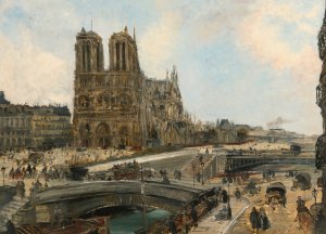 View Of Paris With Notre Dame by Edouard-Jacques Dufeu Oil Painting