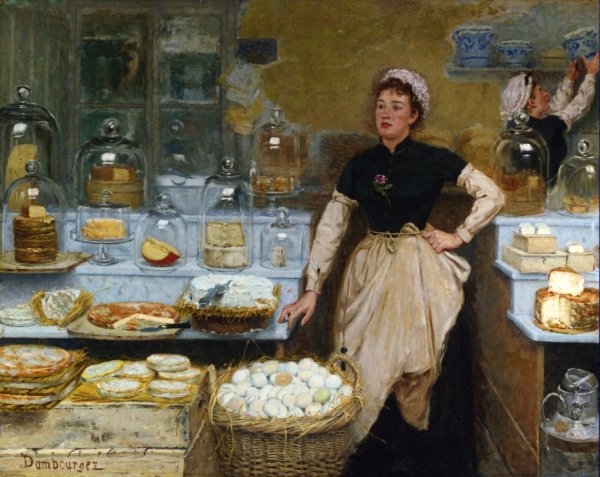 Main Product Photo of The Cheese Vendor Painting by Edouard-Jean Dambourgez