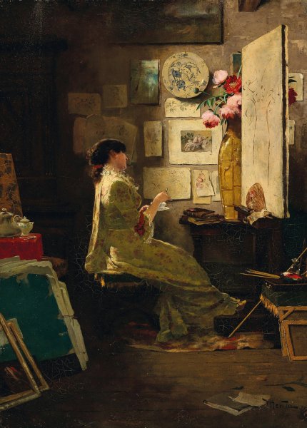 Main Product Photo of The Painter at Tea Break Painting by Edouard John Menta