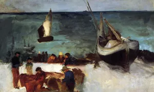 Berck Seascape: Fishing Boats and Fishermen by Edouard Manet Oil Painting