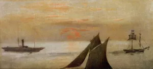 Boats at Sea, Sunset painting by Edouard Manet