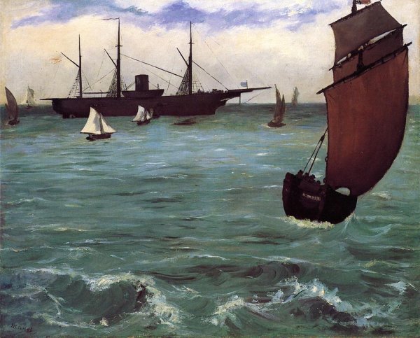 Fishing Boat Coming in Before the Wind also known as The Kearsarge at Bologne by Edouard Manet - Hand-Painted Oil Painting Reproduction
