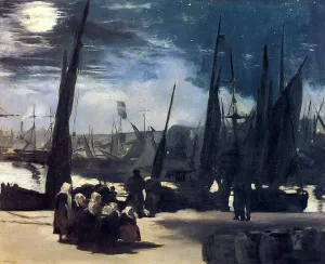 Moonlight Over Bologne Harbor by Edouard Manet Oil Painting