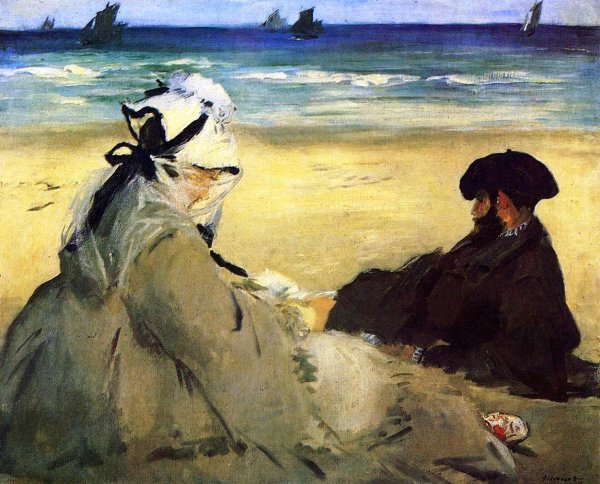 On the Beach - Suzanne and Eugene Manet at Berck by Edouard Manet - Hand-Painted Oil Painting Reproduction