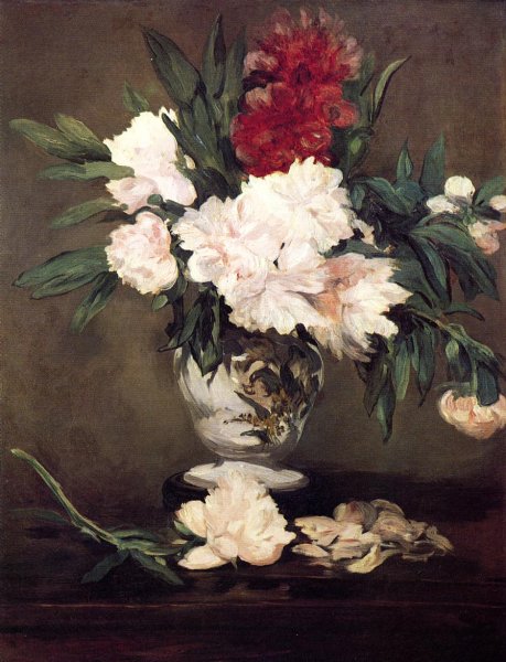 Main Product Photo of Peonies in a Vase on a Stand Painting by Edouard Manet