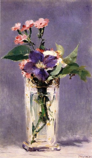 Pinks and Clematis in a Crystal Vase by Edouard Manet Oil Painting