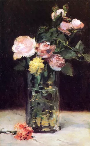 Roses in a Glass Vase by Edouard Manet Oil Painting