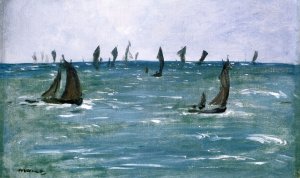 Sailing Ships at Sea Oil painting by Edouard Manet