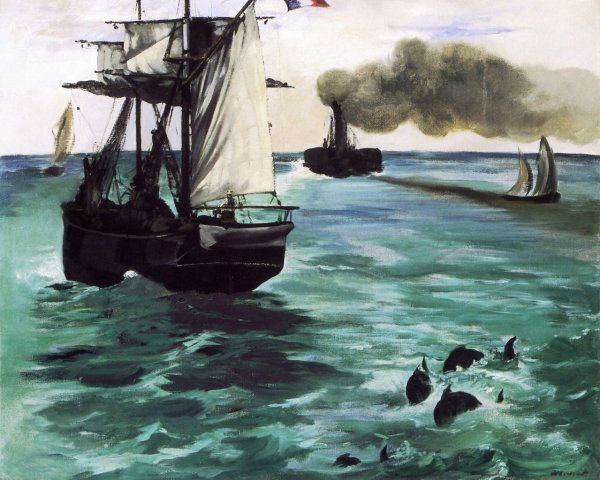 The Steamboat, Seascape with Porpoises by Edouard Manet - Hand-Painted Oil Painting Reproduction