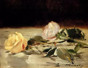 Two Roses on a Tablecloth Oil painting by Edouard Manet