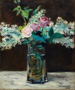Vase of White Lilacs and Roses by Edouard Manet Oil Painting