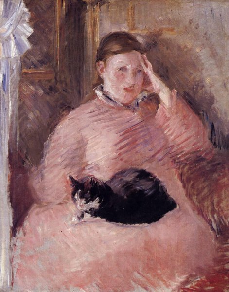 Main Product Photo of Woman with a Cat, Portrait of Madame Manet Painting by Edouard Manet