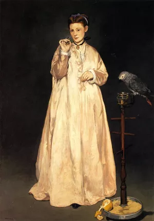 Young Lady with a Parrot by Edouard Manet Oil Painting