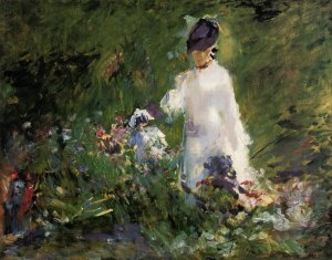 Young Woman Among the Flowers by Edouard Manet Oil Painting