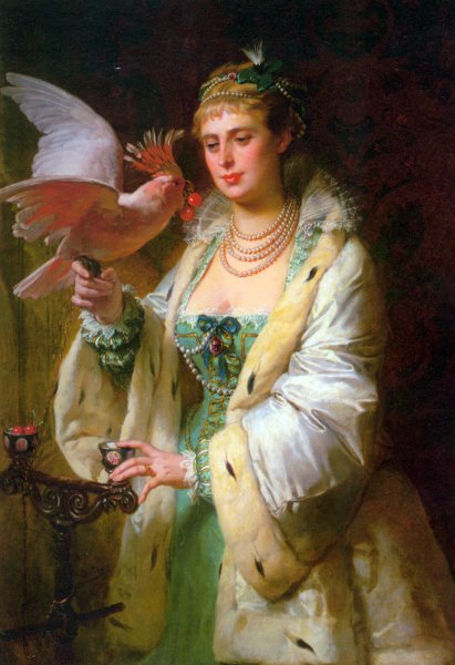 A Treat for Her Pet by Edouard-Marie-Guillaume Dubufe - Hand-Painted Oil Painting Reproduction