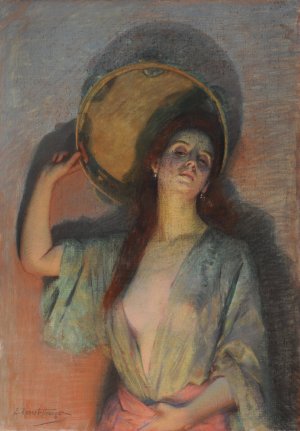 La femme au tambour de basque by Edouard Rosset-Granger Oil Painting