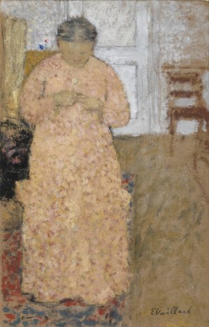 Knitting Woman in Pink Dress by Edouard Vuillard Oil Painting