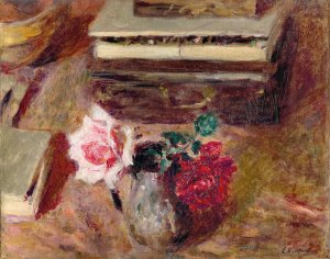 Les Deux roses et la boite de pastels by Edouard Vuillard Oil Painting