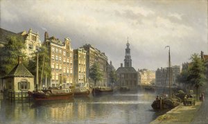 The Singel, Amsterdam, looking towards the Mint by Eduard Alexander Hilverdink Oil Painting