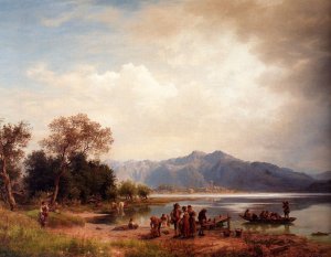 A Mountain Lake, South-Germany by Eduard Carl Post Oil Painting