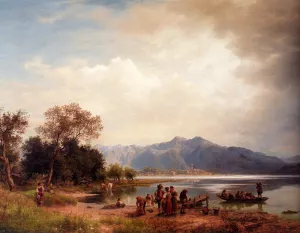 A Mountain Lake, South-Germany by Eduard Carl Post - Oil Painting Reproduction