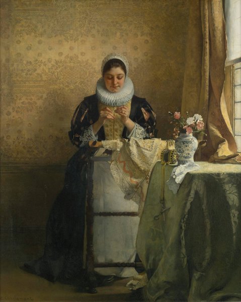 The Lace Maker by Eduard Charlemont - Hand-Painted Oil Painting Reproduction