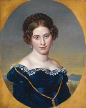Bildnis einer Dame vor Landschaftshintergrund by Eduard Friedrich Leybold Oil Painting