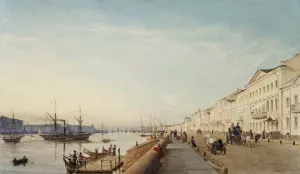 English Embankment in Petersburg by Eduard Gaertner - Oil Painting Reproduction