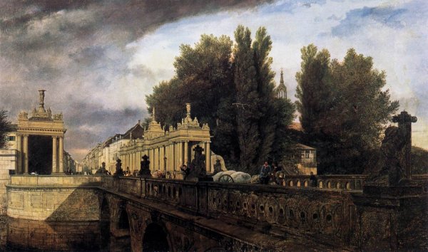 Koenigsbruecke and Koenigskolonnade by Eduard Gaertner - Hand-Painted Oil Painting Reproduction
