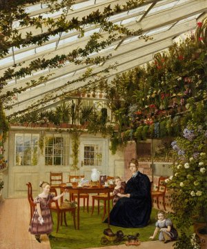 The Family of Mr. Westfal in the Conservatory by Eduard Gaertner Oil Painting