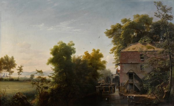 The Water Mill at Heilsberg  by Eduard Gaertner - Hand-Painted Oil Painting Reproduction
